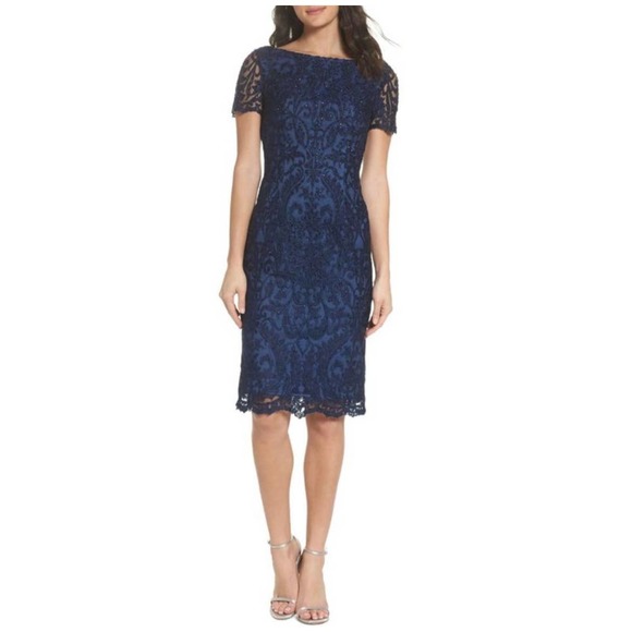 La Femme Midnight Blue Lace Midi Dress - Picture 1 of 14